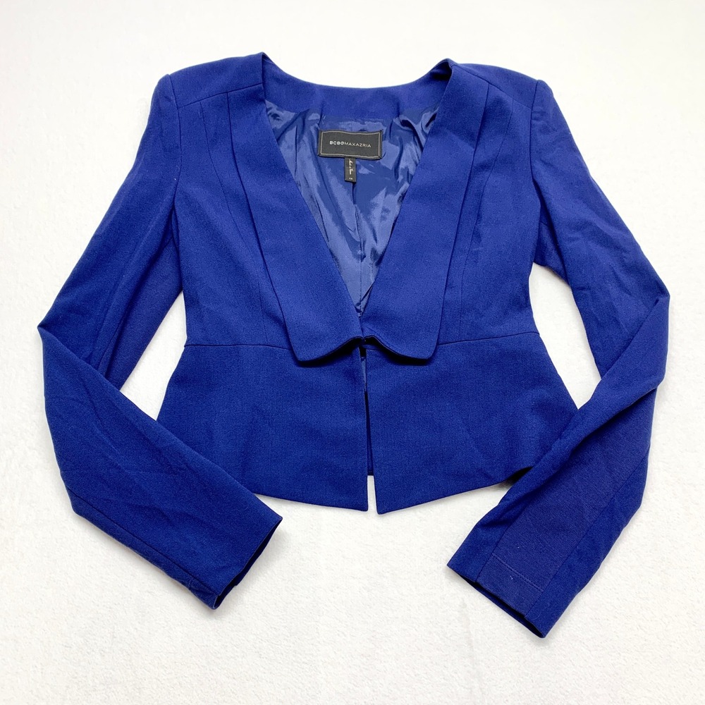 BCBGMAXAZRIA Penn Cropped Blazer Womens XS Blue Depth Professional Crepe Size XS